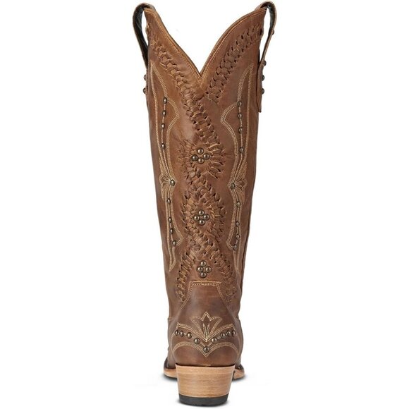 Women's Brown Vintage Embroidered Western Pointed Toe Chunky Heel Zipper Boot - Picture 5 of 7